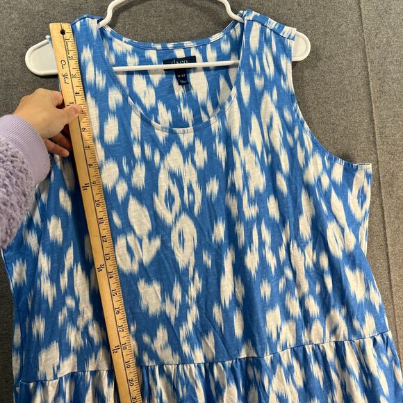 Denim & Co. Beach Tall Printed Knit Linen Blend Midi Dress Blue Ikat Tall XL - Picture 8 of 16